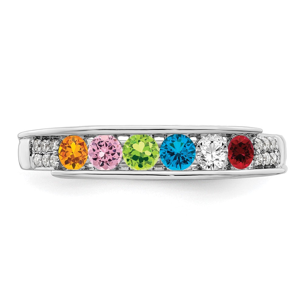 14K White Gold Family Jewelry Synthetic Stone & Diamond Set Ring - 3