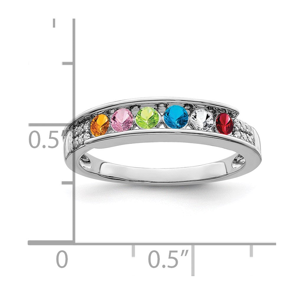 14K White Gold Family Jewelry Synthetic Stone & Diamond Set Ring - 3