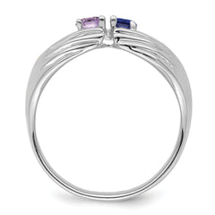 14k White Gold 2 Synthetic Stone Family Ring - 2