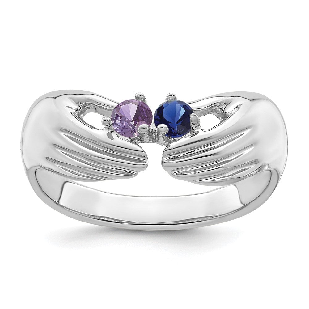 14k White Gold 2 Synthetic Stone Family Ring - 2