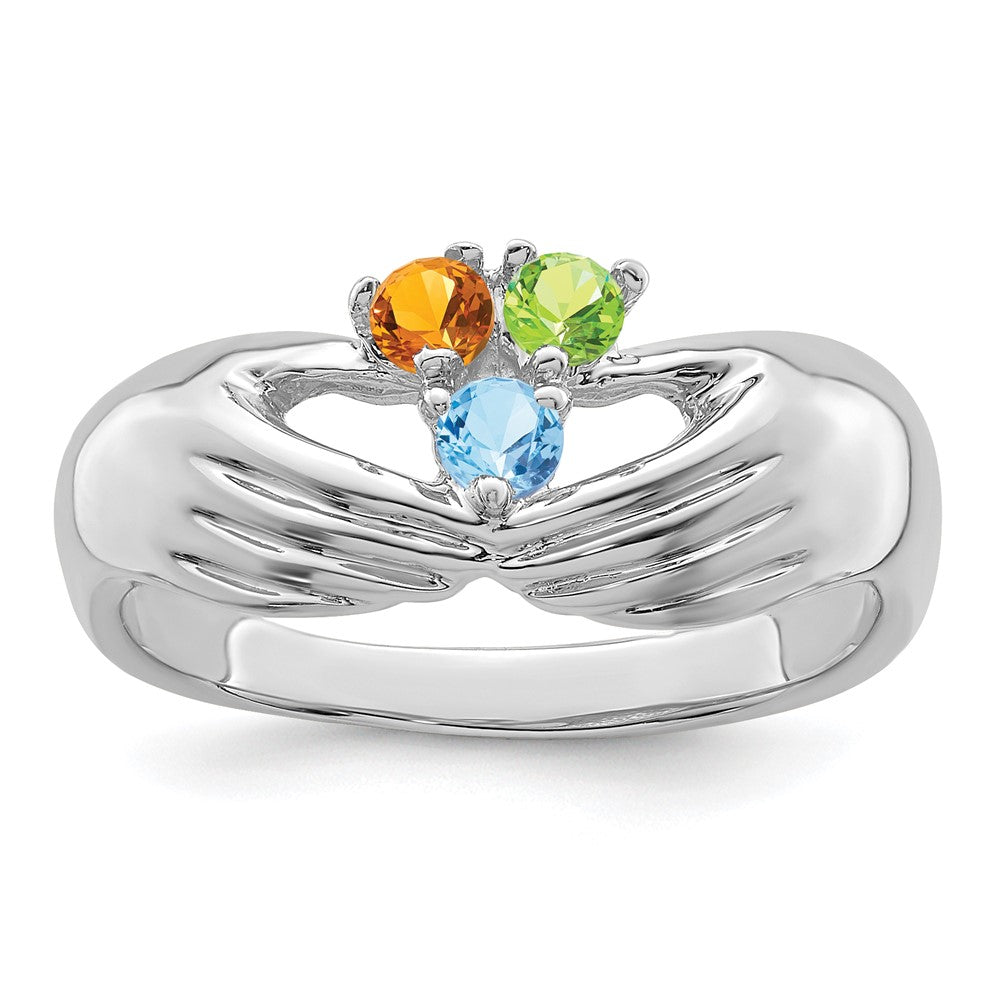 14k White Gold 3 Synthetic Stone Family Ring