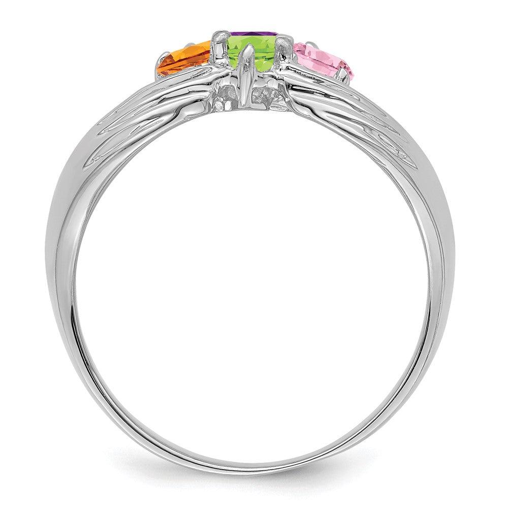 14k White Gold 4 Synthetic Stone Family Ring - 2