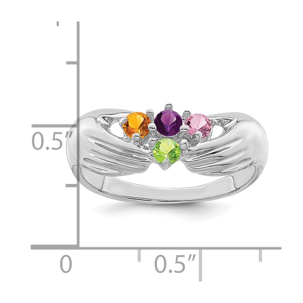 14k White Gold 4 Synthetic Stone Family Ring - 2