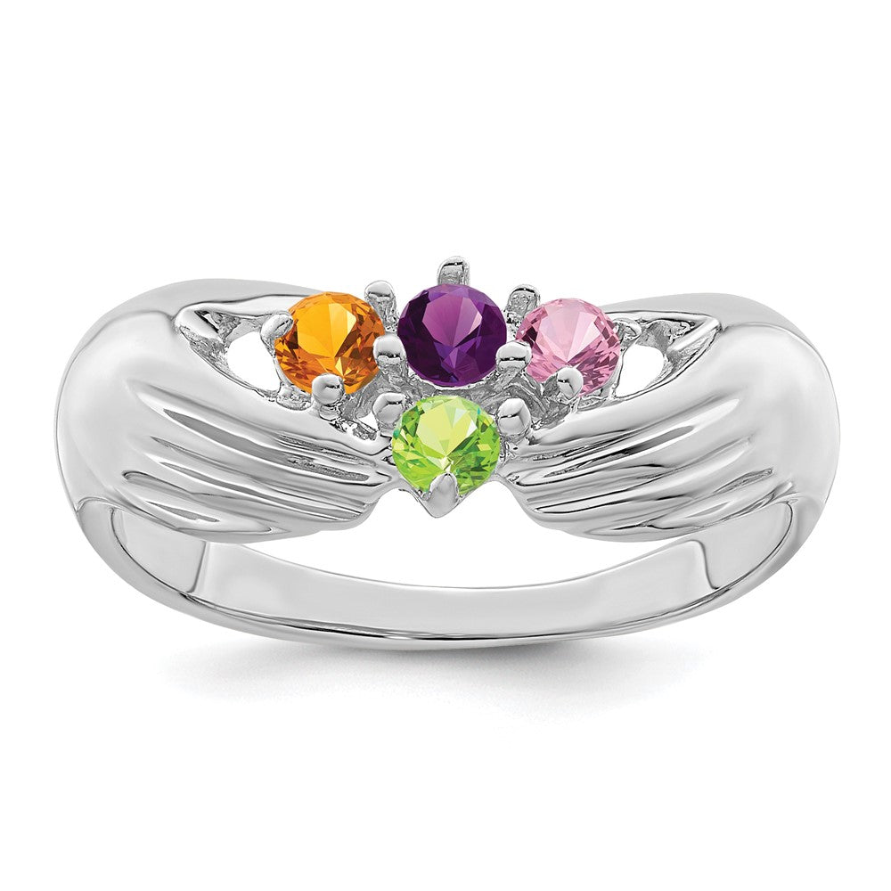 14k White Gold 4 Synthetic Stone Family Ring - 2