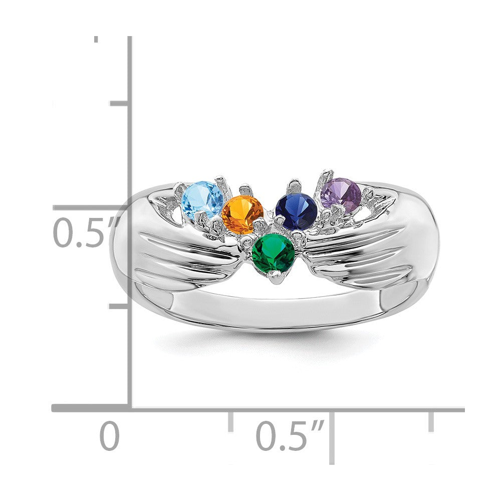 14k White Gold 5 Synthetic Stone Family Ring