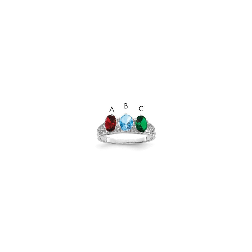 10k White Gold 3 Synthetic Stone Family Ring