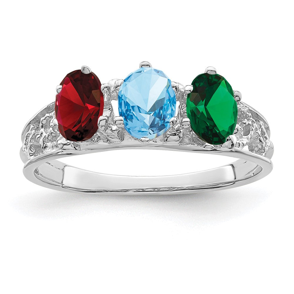 14k White Gold 3 Genuine Stone Family Ring - 2