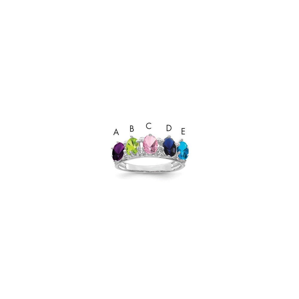 14k White Gold 5 Genuine Stone Family Ring - 2