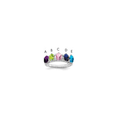 14k White Gold 5 Genuine Stone Family Ring - 2