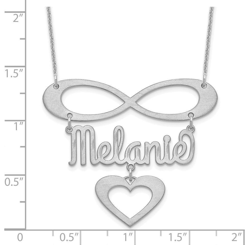 14k White Gold Brushed Infinity/Heart and Name Necklace