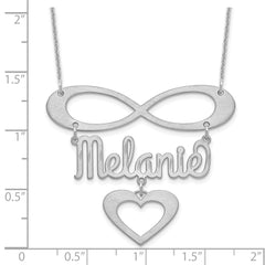 14k White Gold Brushed Infinity/Heart and Name Necklace