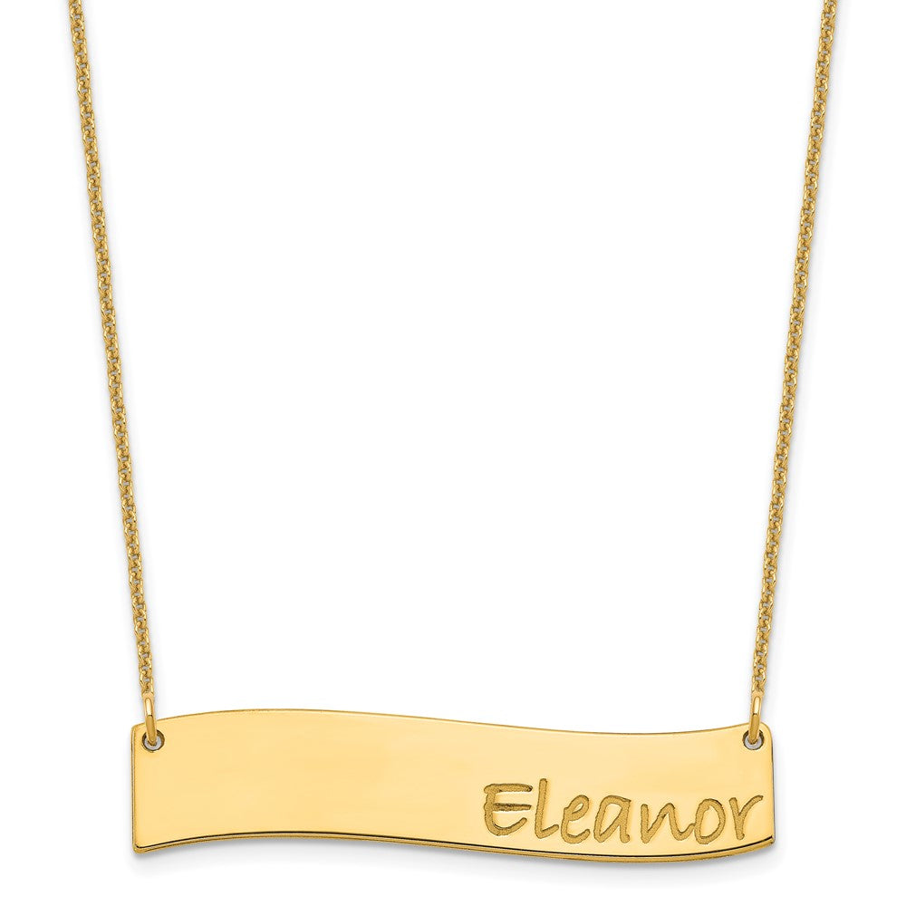 14k Medium Yellow Gold Medium BRADLEY HAND Curved Bar Necklace - 2