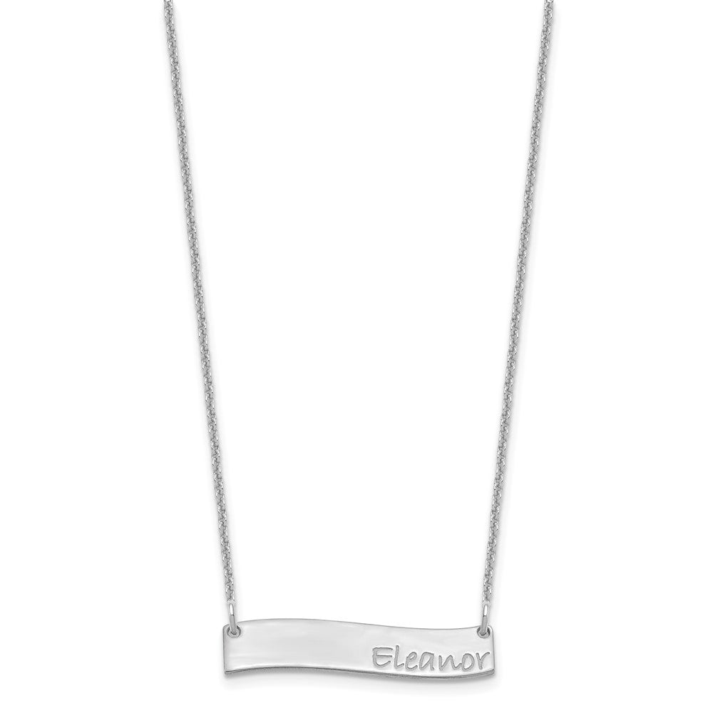 14k White Gold Small BRADLEY HAND Curved Bar Necklace