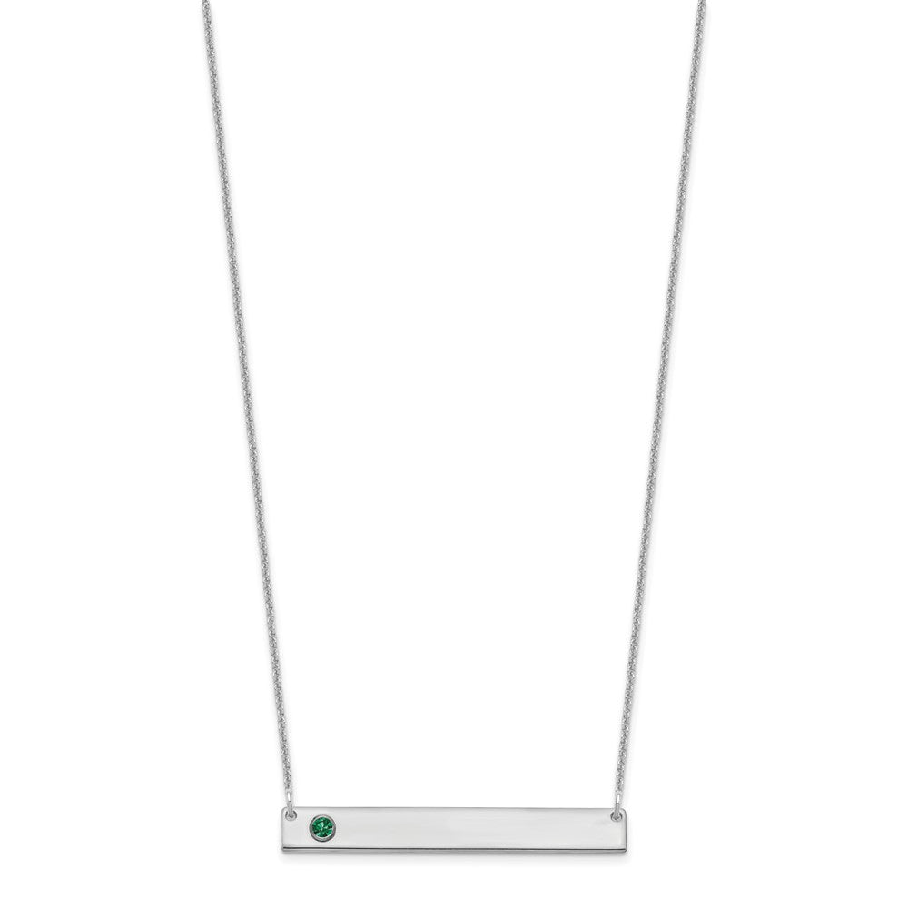 14KW 1 Birthstone w/ 18k Rhodium Plated Bezel Large Bar Necklace