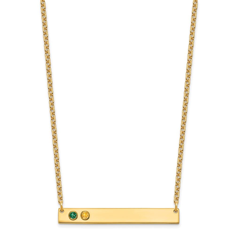 10KY 2 Birthstone w/ 14k Bezel Large Bar Necklace