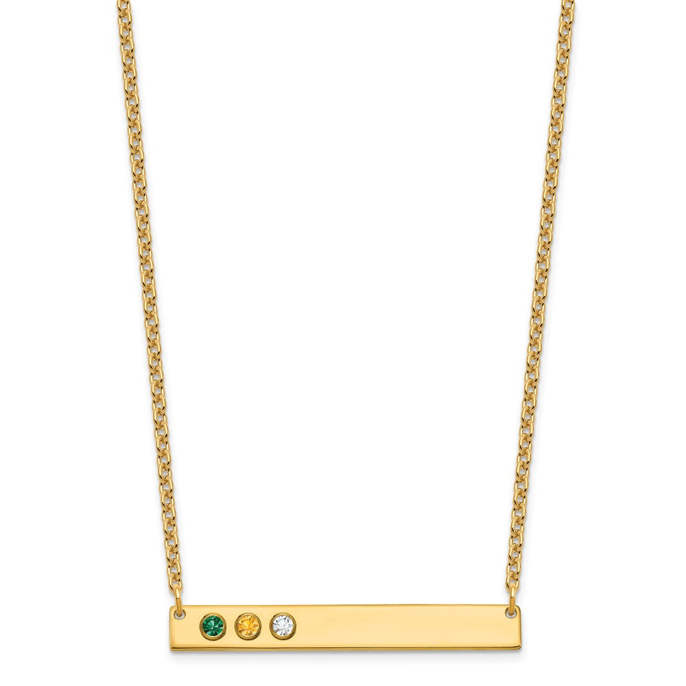 10KY 3 Birthstone w/ 14k Bezel Large Bar Necklace