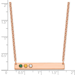 14K Rose Gold 3 Birthstone w/ 14k Bezel Large Bar Necklace