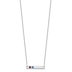 14KW 2 Birthstone w/ 18k Rhodium Plated Bezels Small Bar Necklace