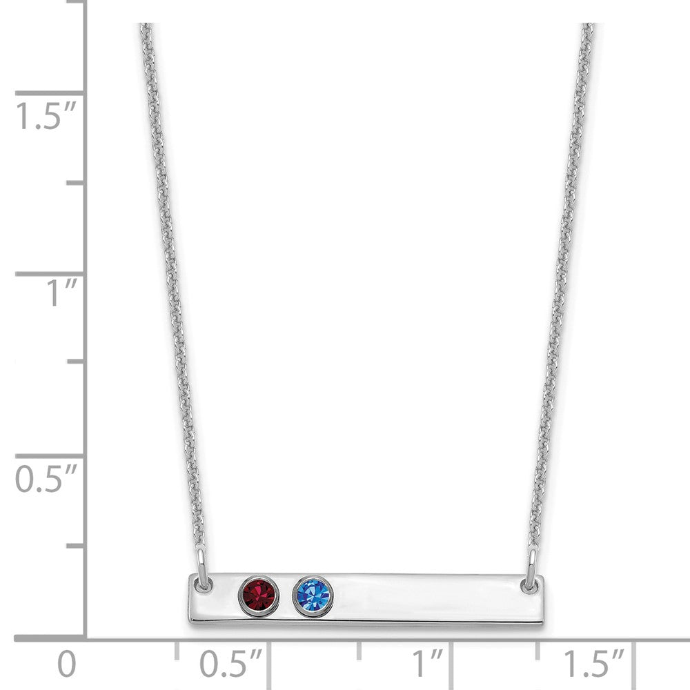 14KW 2 Birthstone w/ 18k Rhodium Plated Bezels Small Bar Necklace