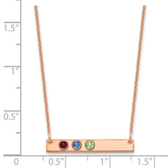 14K Rose Gold 3 Birthstone w/ 14k Bezel Small Bar Necklace