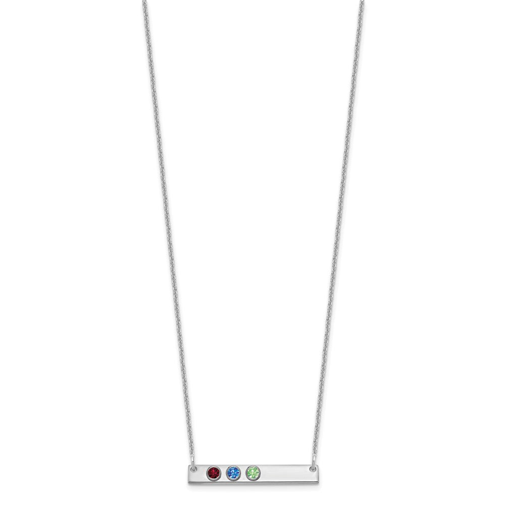 14KW 3 Birthstone w/ 18k Rhodium Plated Bezels Small Bar Necklace