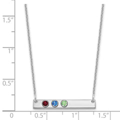 14KW 3 Birthstone w/ 18k Rhodium Plated Bezels Small Bar Necklace