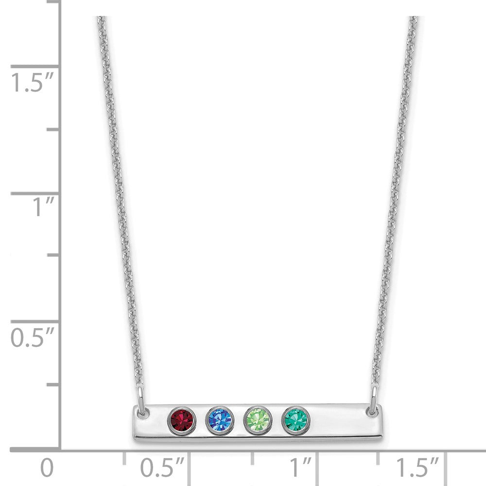 14KW 4 Birthstone w/ 18k Rhodium Plated Bezels Small Bar Necklace