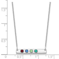 14KW 4 Birthstone w/ 18k Rhodium Plated Bezels Small Bar Necklace