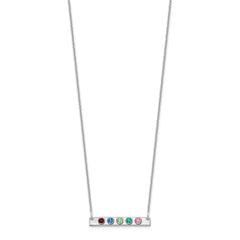 14KW 5 Birthstone w/ 18k Rhodium Plated Bezels Small Bar Necklace