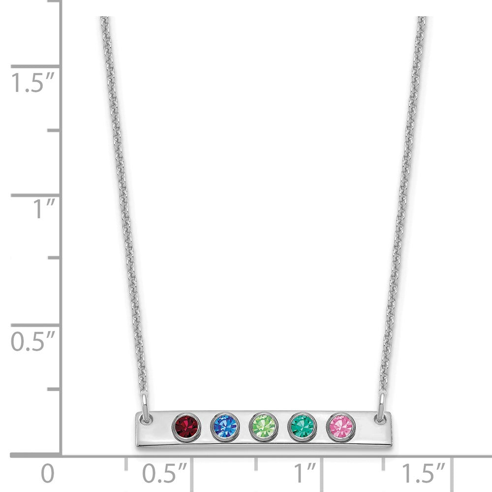 14KW 5 Birthstone w/ 18k Rhodium Plated Bezels Small Bar Necklace