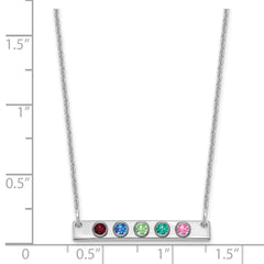 14KW 5 Birthstone w/ 18k Rhodium Plated Bezels Small Bar Necklace