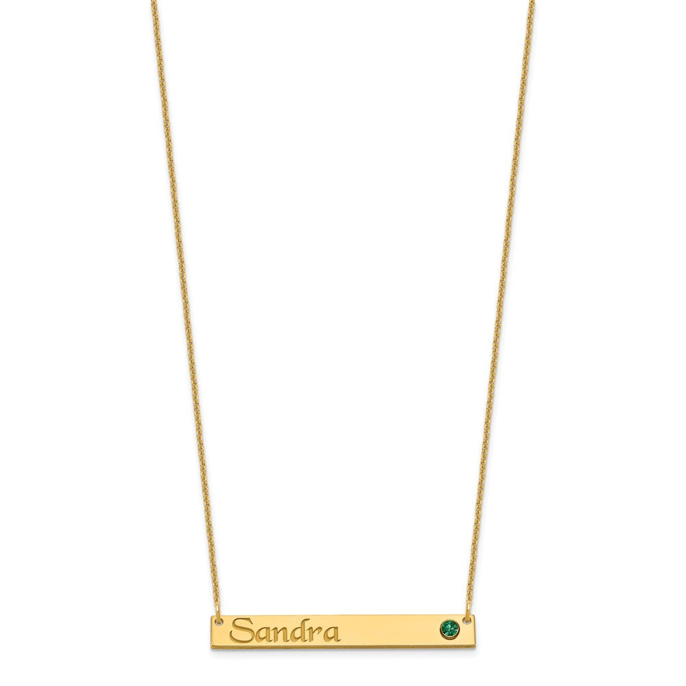 14k Yellow Gold Personalized Bar w/ 14k Bezel Birthstone Necklace