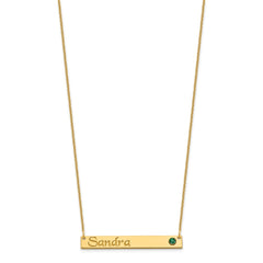 14k Yellow Gold Personalized Bar w/ 14k Bezel Birthstone Necklace