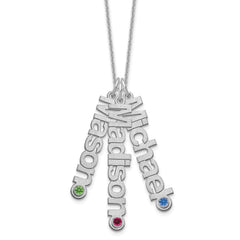 10kw Satin 3 Names Birthstone w/ 14k Bezel Necklace