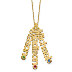 10ky Satin 3 Names Birthstone w/ 14k Bezel Necklace