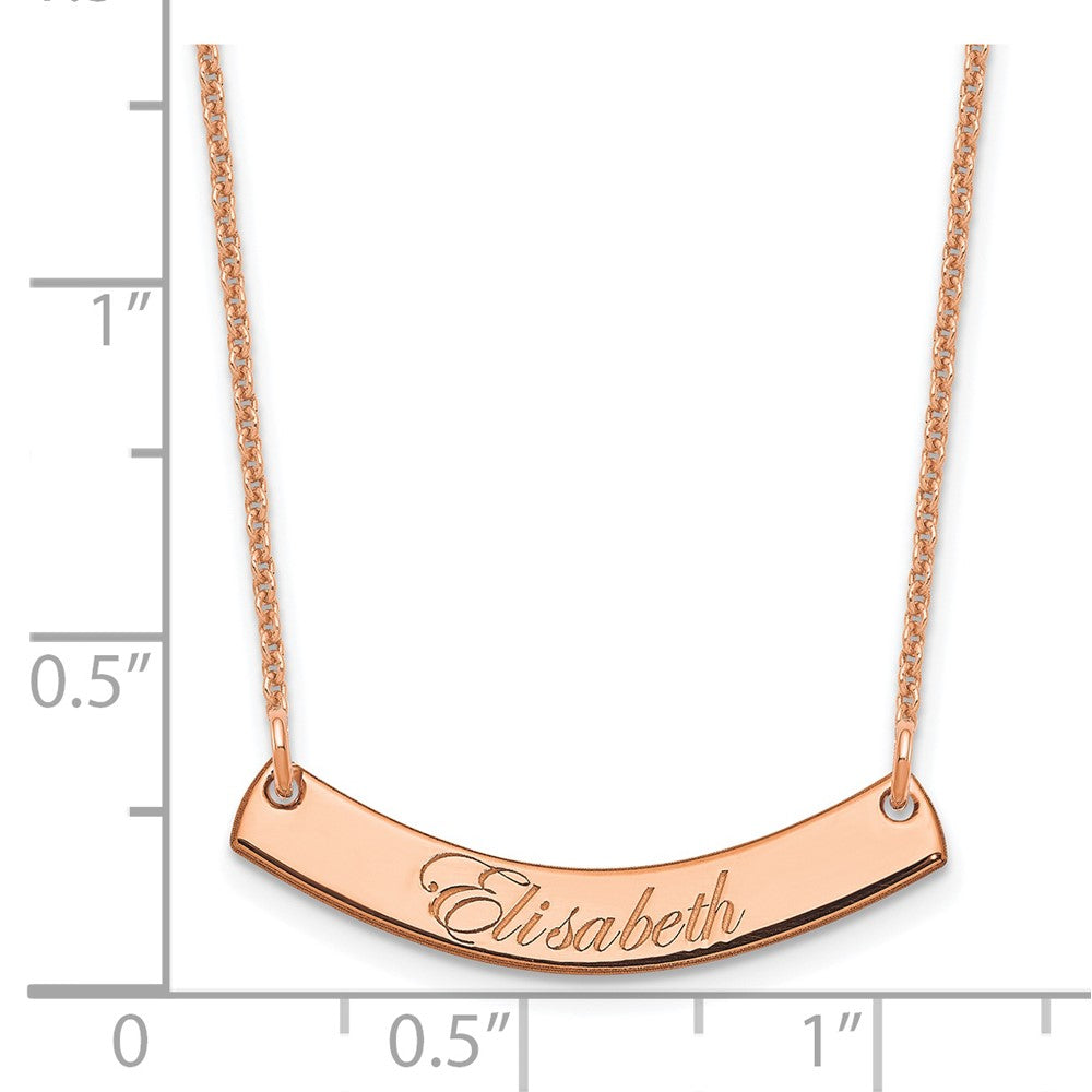 14k Rose Gold Small EDWARDIAN SCRIPT Curved  Bar Necklace