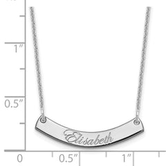 10k White Gold Small EDWARDIAN SCRIPT Curved Bar Necklace