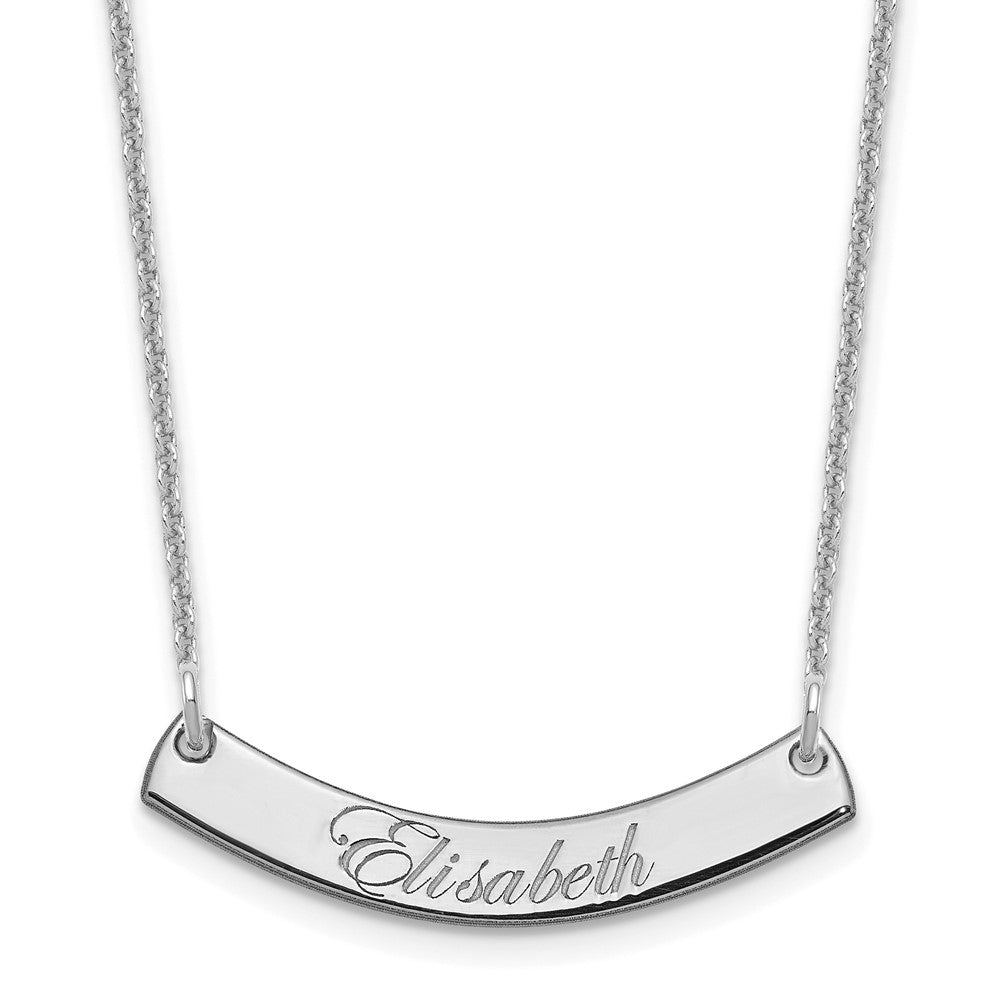 10k White Gold Small EDWARDIAN SCRIPT Curved Bar Necklace - 2
