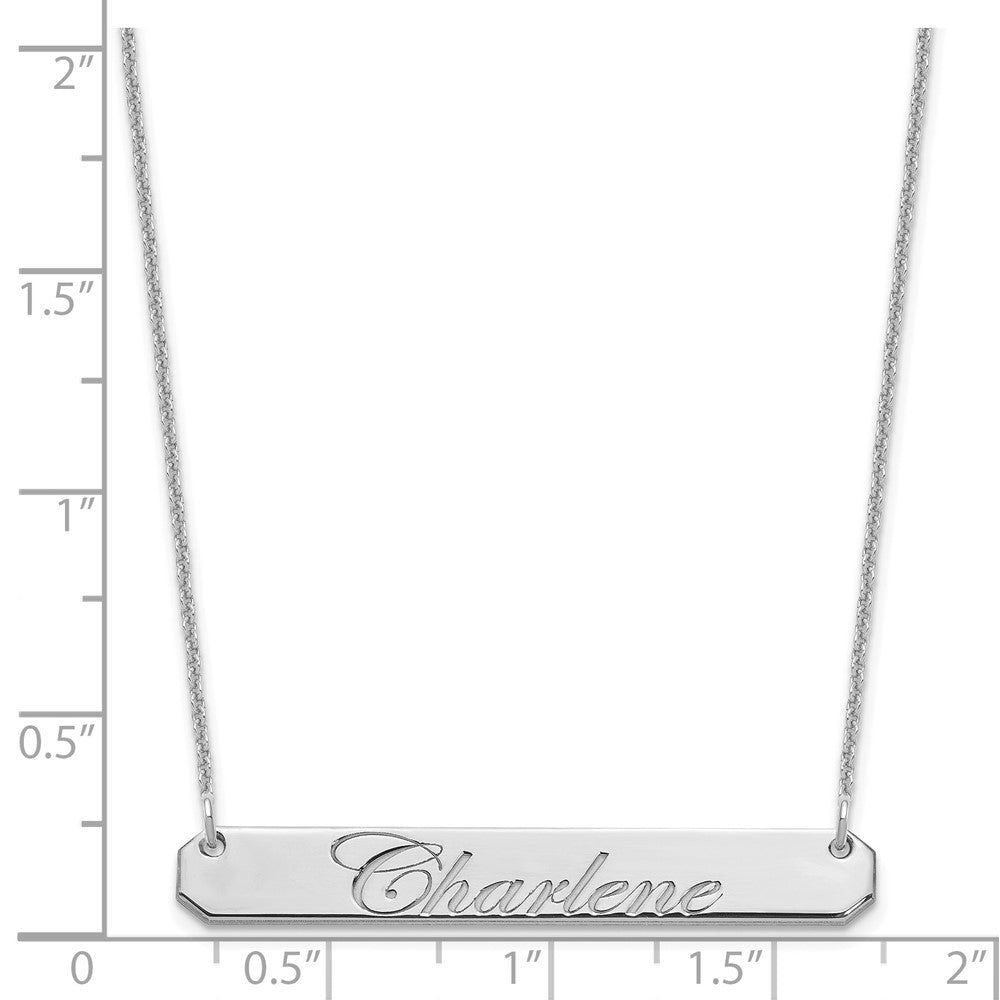 10k White Gold Medium EDWARDIAN SCRIPT Bar Necklace