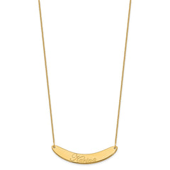 14k Yellow Gold Medium EDWARDIAN SCRIPT Curved Bar Necklace