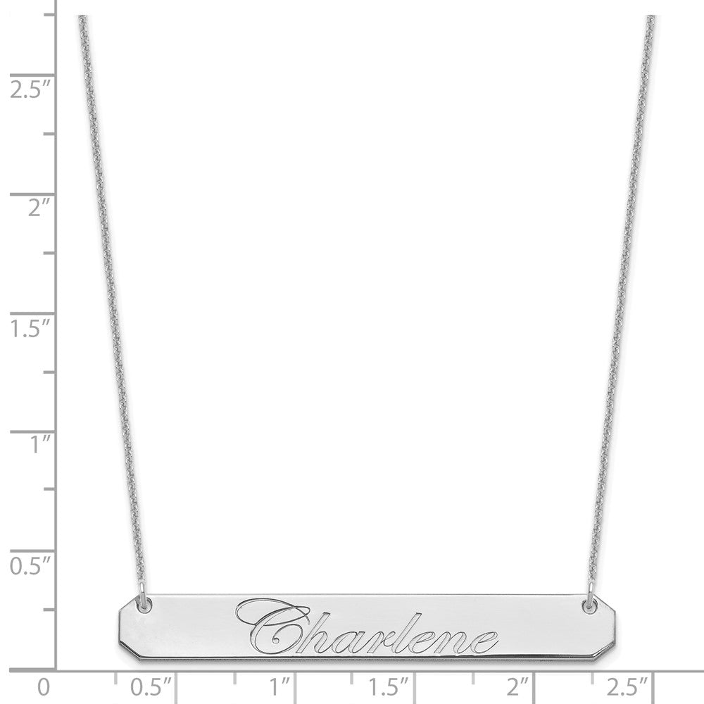 14k White Gold Large EDWARDIAN SCRIPT Bar Necklace