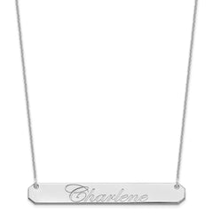 10k White Gold Large EDWARDIAN SCRIPT Bar Necklace - 2