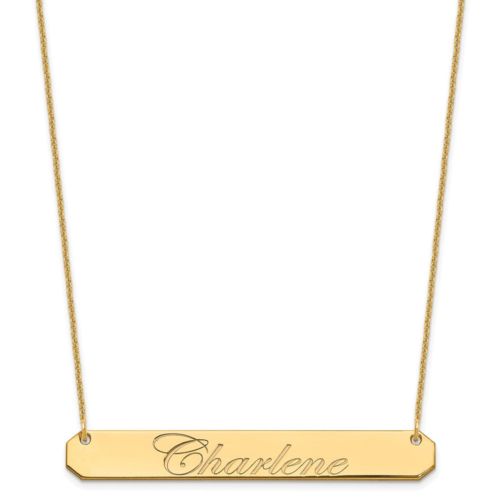 14k Yellow Gold Large EDWARDIAN SCRIPT Bar Necklace - 3