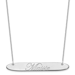 10k White Gold Large Oblong EDWARDIAN SCRIPT Bar Necklace