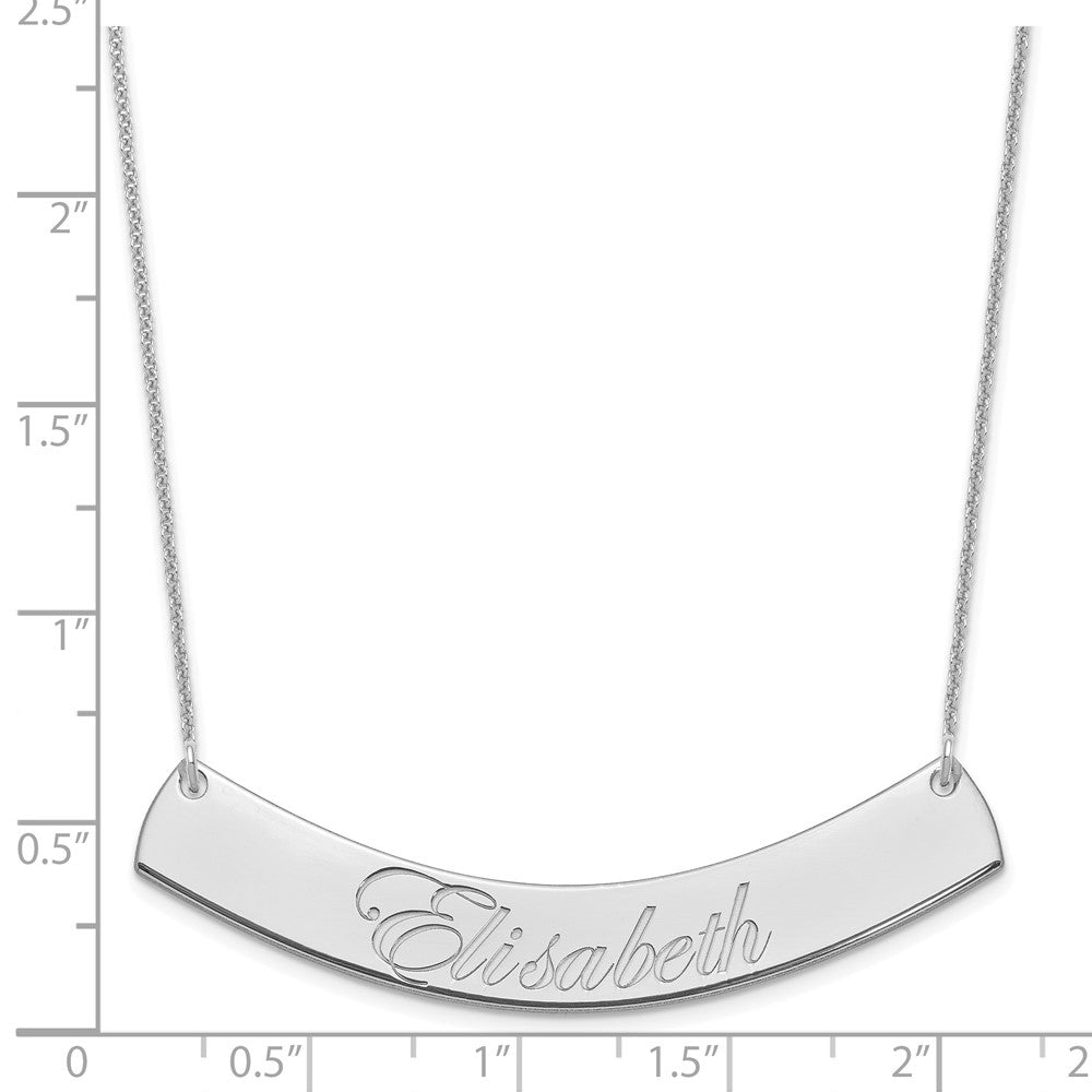 10k White Gold Large EDWARDIAN SCRIPT Curved Bar Necklace