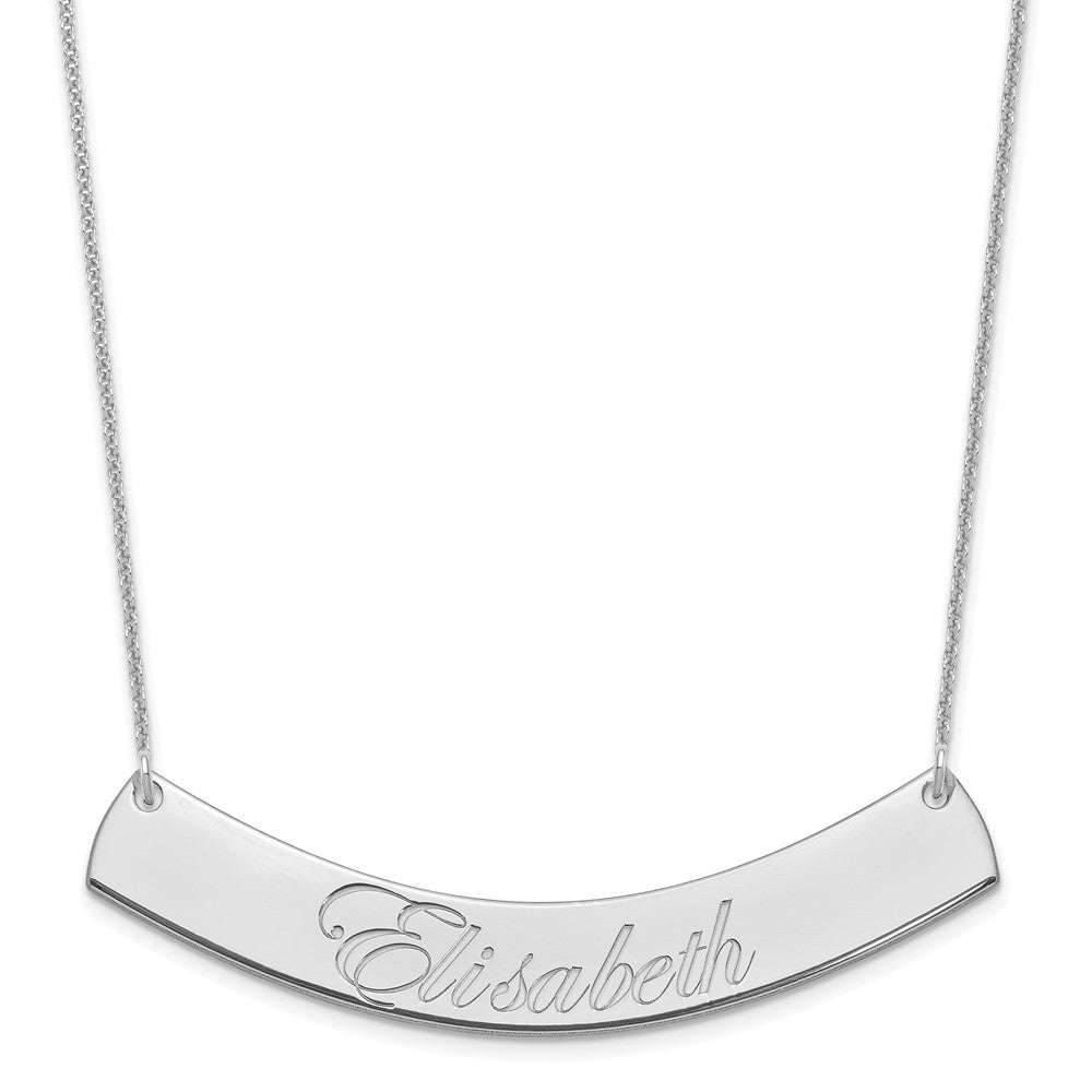 10k White Gold Large EDWARDIAN SCRIPT Curved Bar Necklace