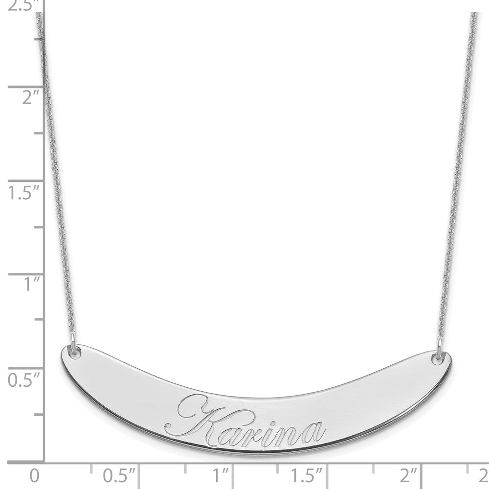 10k White Gold Large EDWARDIAN SCRIPT Curved Bar Necklace