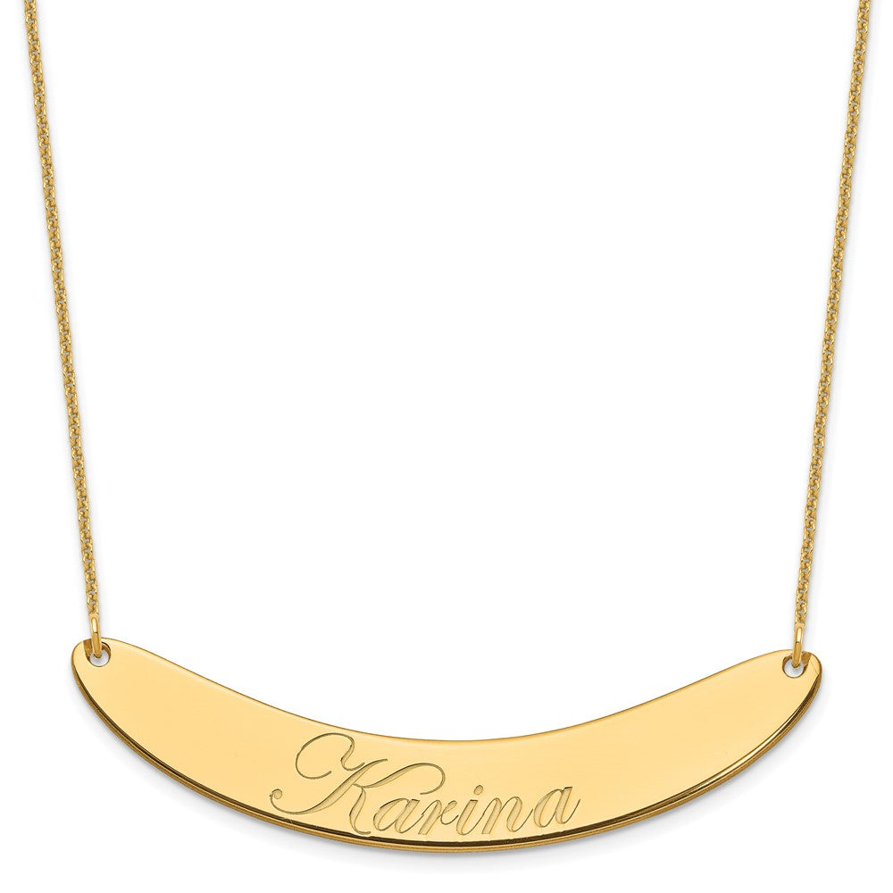 14k Yellow Gold Large EDWARDIAN SCRIPT Curved Bar Necklace - 2