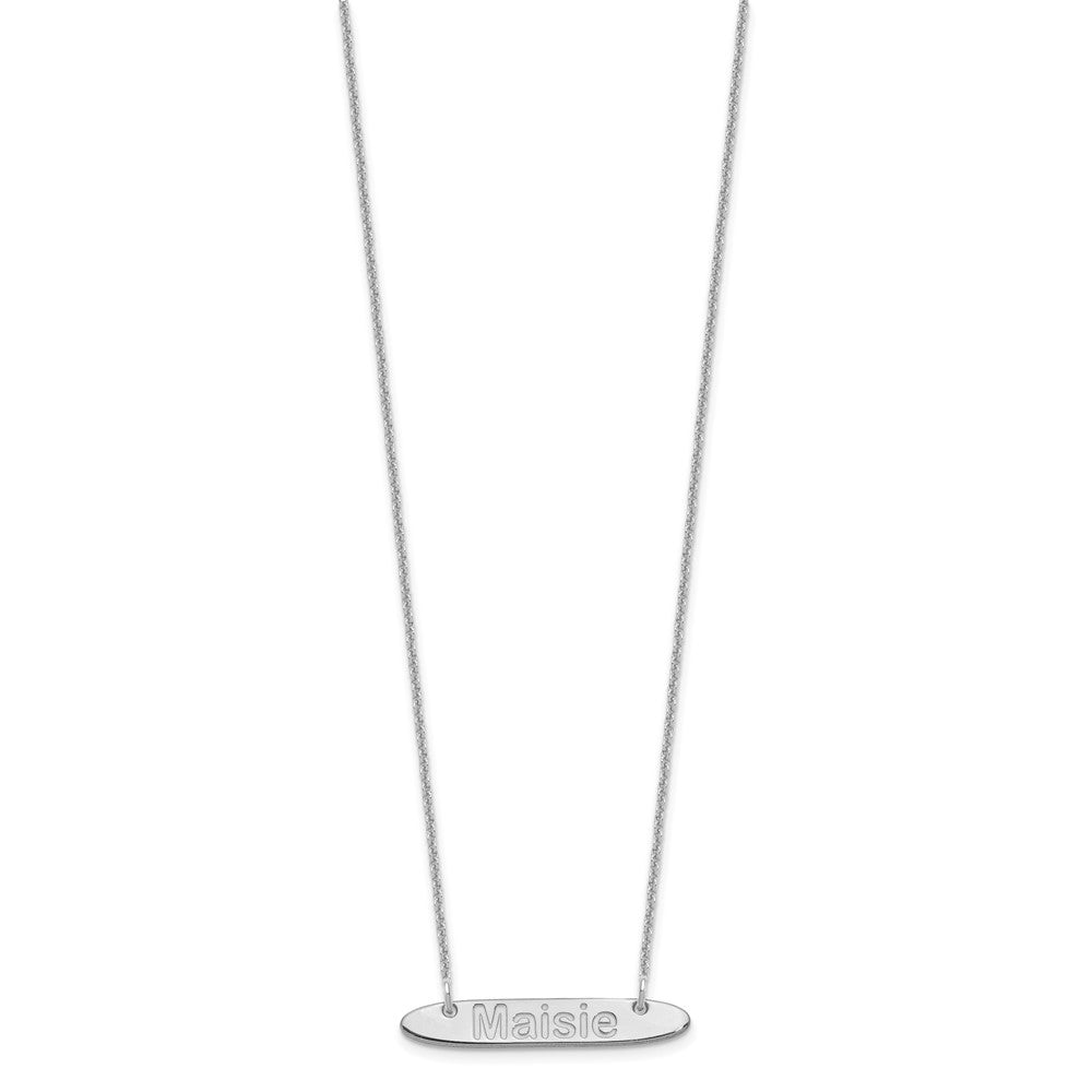 10K White Gold Small Polished Oblong Arial Rounded Bar Necklace