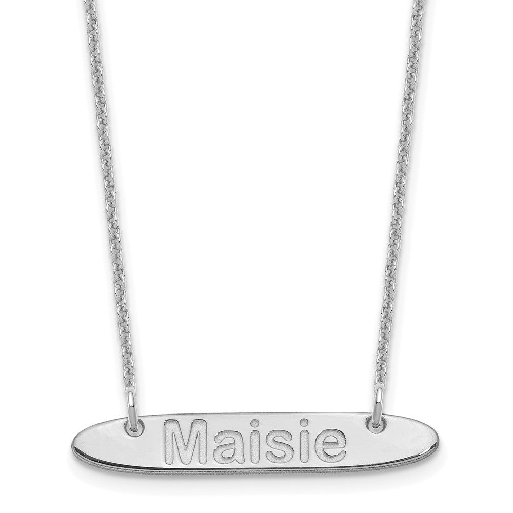 10K White Gold Small Polished Oblong Arial Rounded Bar Necklace